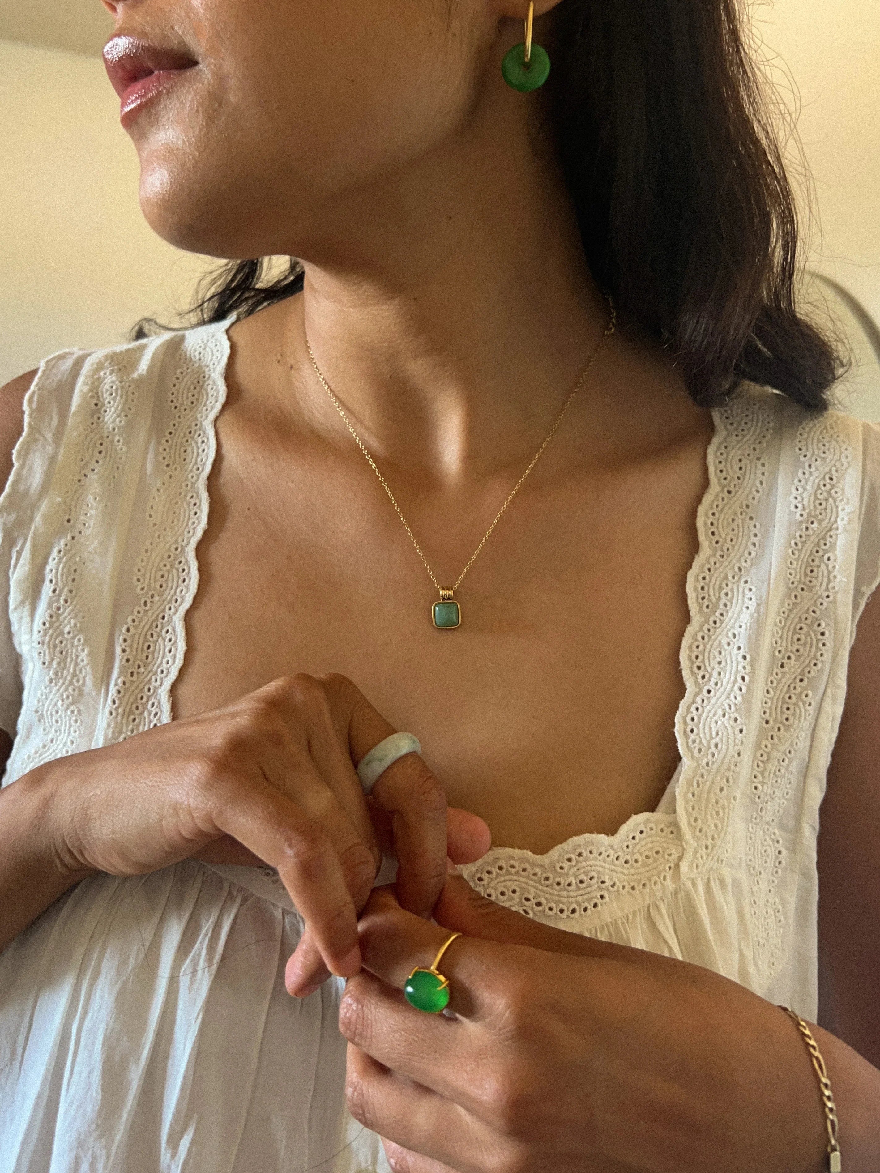 Puzzle — Jade Stone Pendant Necklace in Square