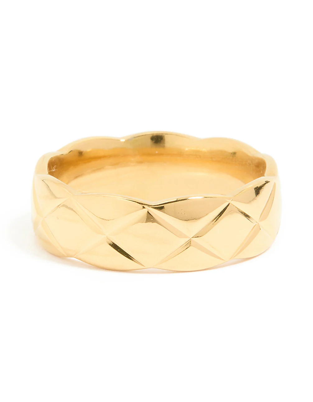 Waterproof Gold Plated Stainless Steel Crosshatch Ring