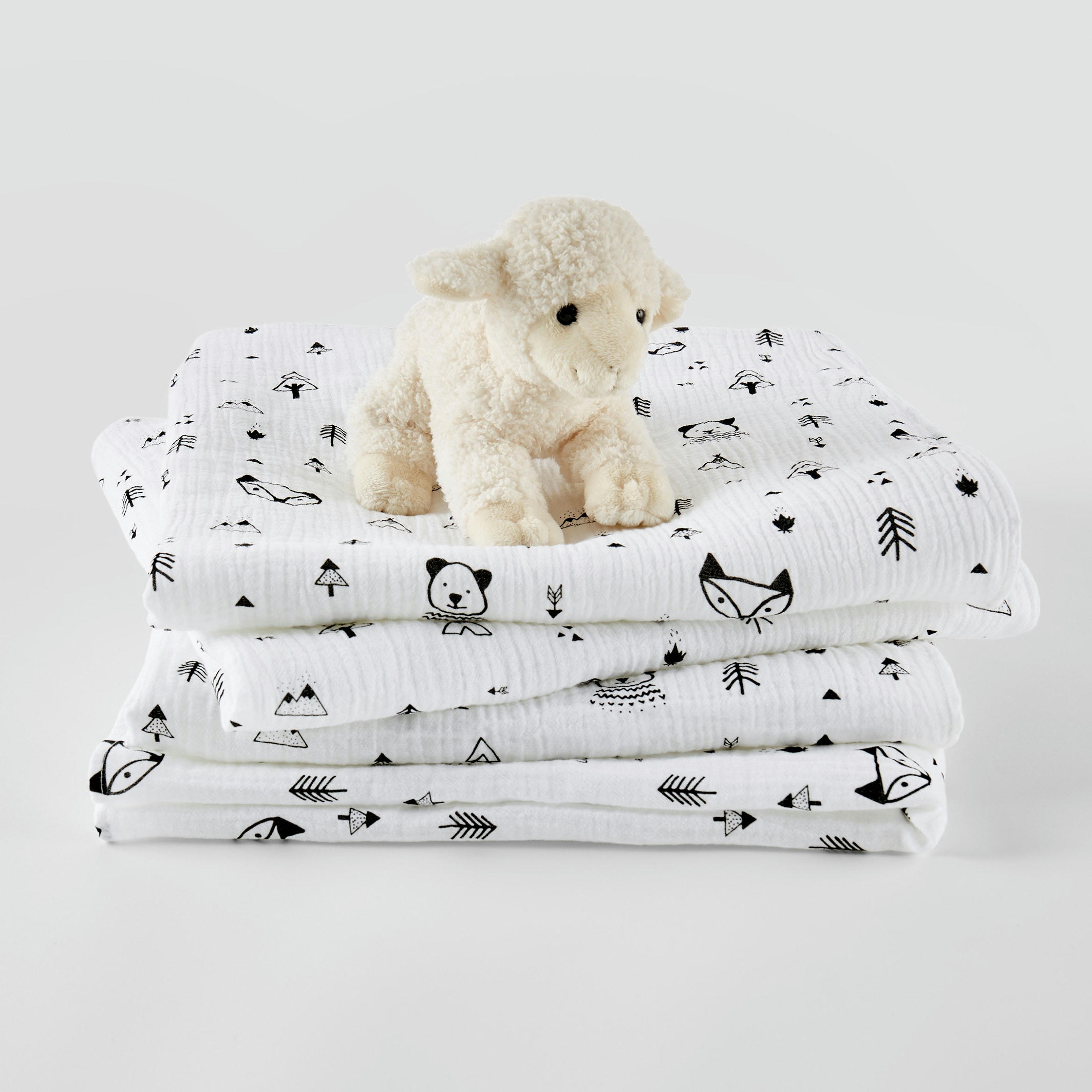 Lot de 4 langes bébé en gaze de coton, Forest camp
