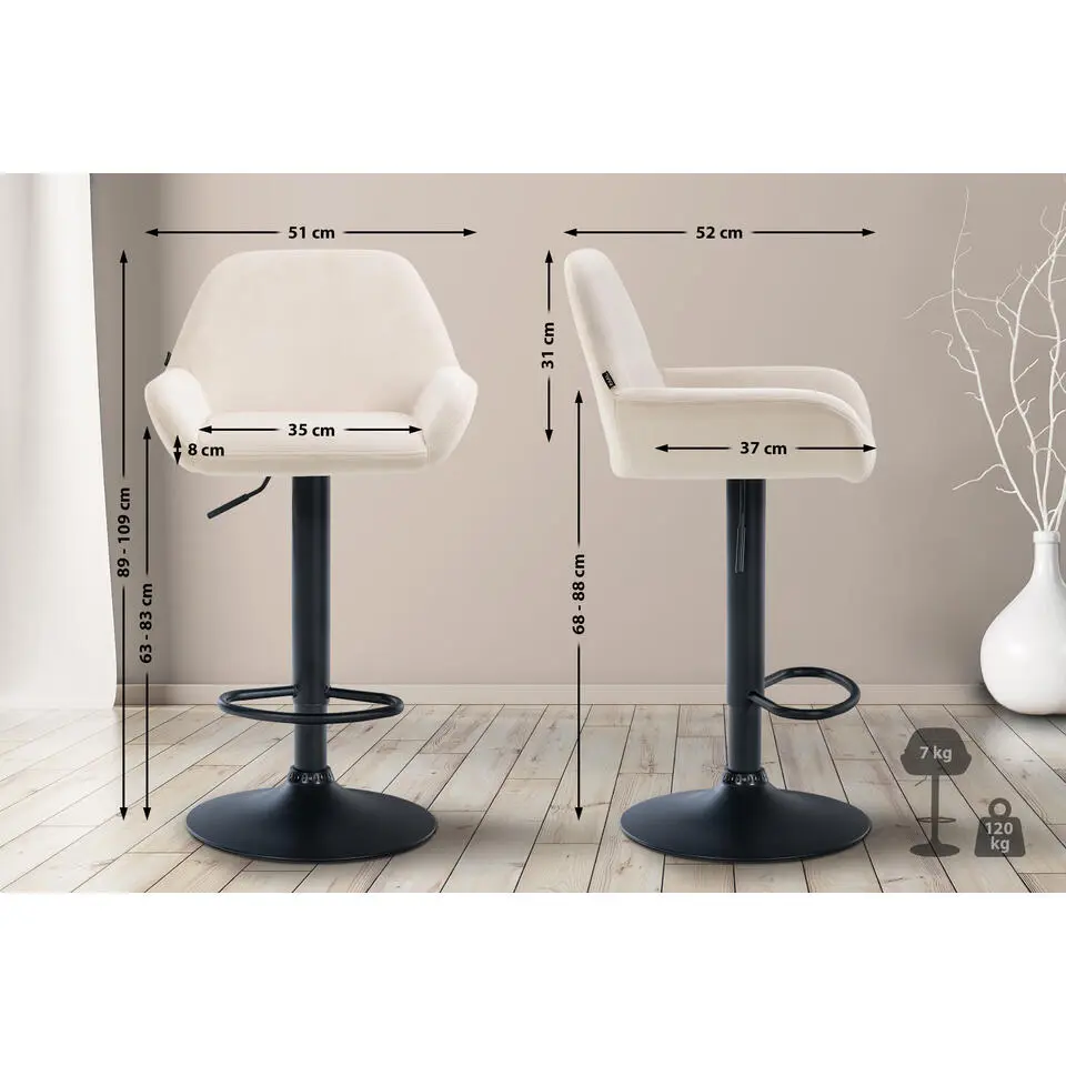 CLP Set van 2 Barkruk Braga zwart Frame - Fluweel - creme