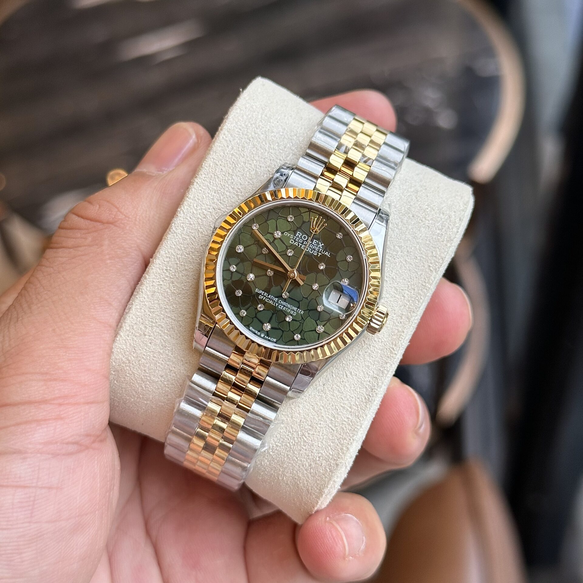 Rolex Datejust SS/YG Plated Green Dial CZ Diamonds 31mm Jub AAA Replica