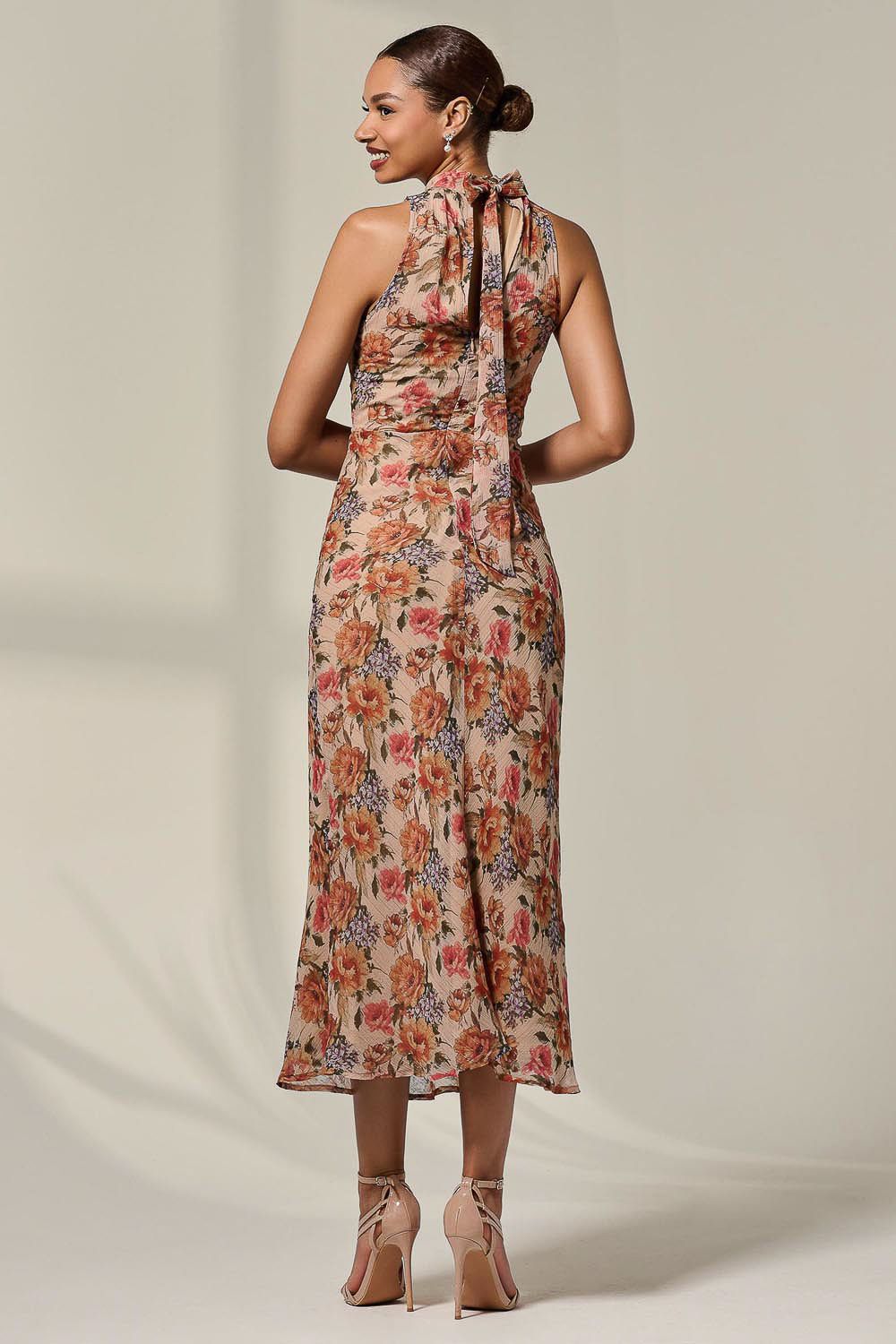Jolie Moi Chiffon Halterneck Printed Midaxi Dress