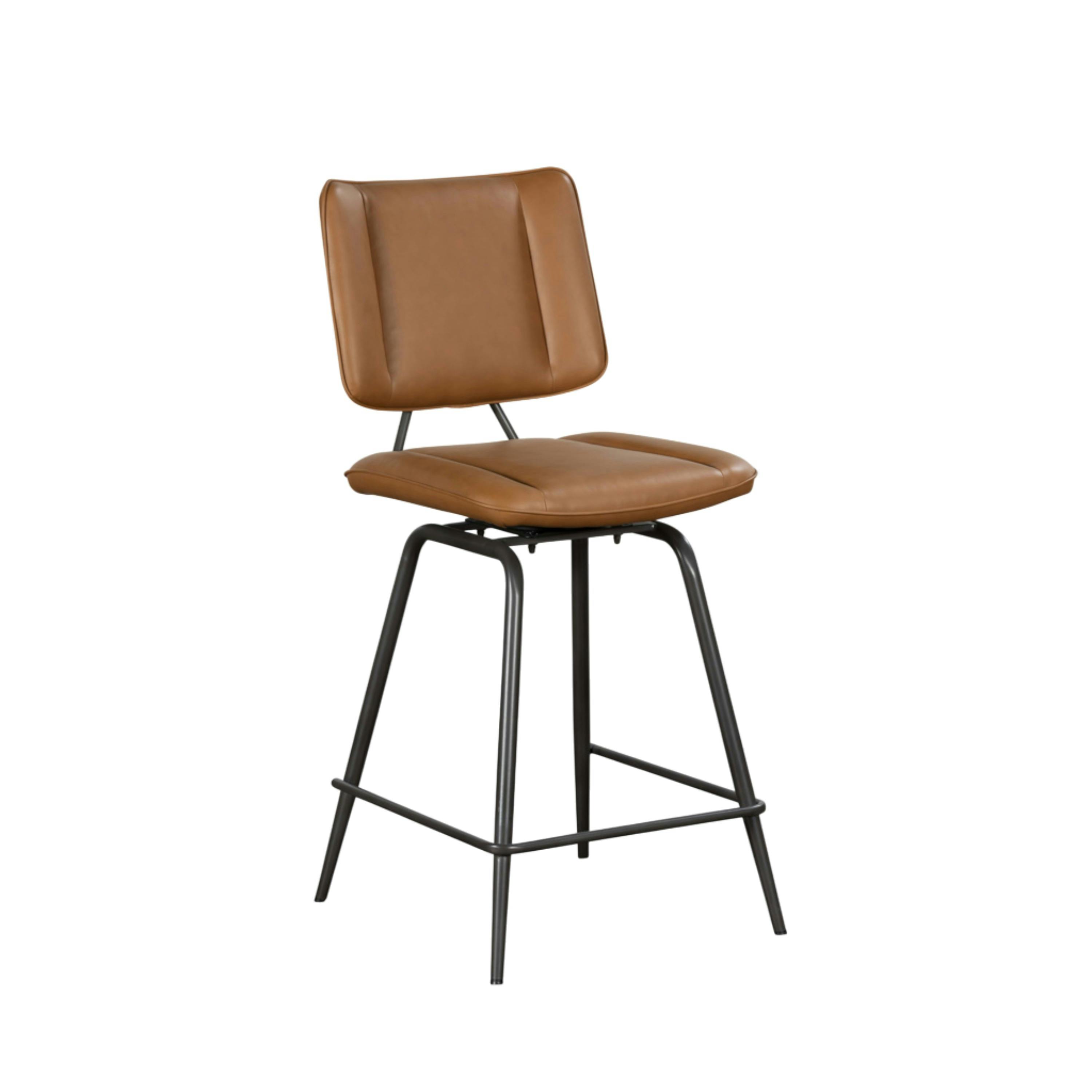Chaise de bar cognac à pieds métal, décor bouton (lot de 2) OKA
