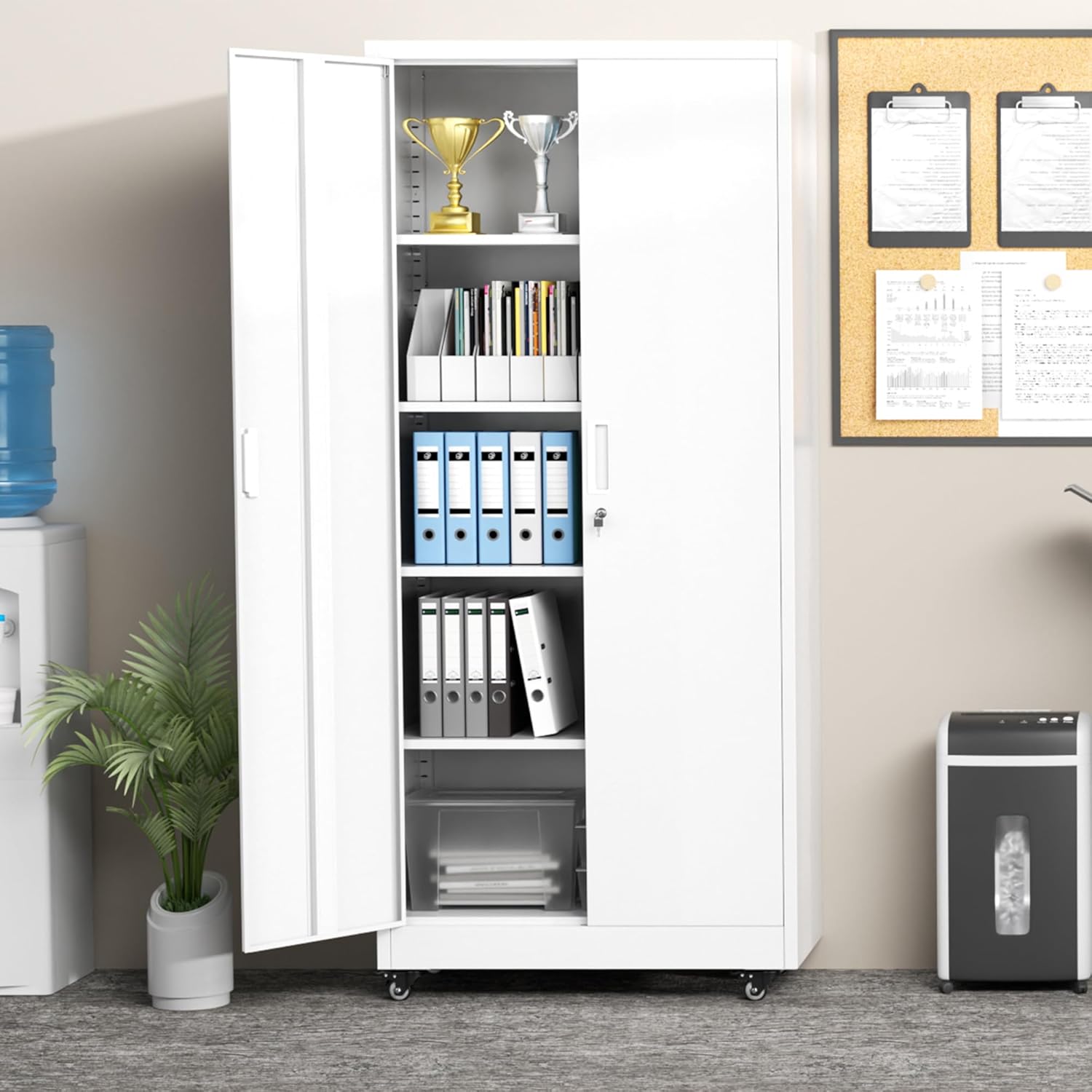 Greenvelly 73 Storage Cabinet with Wheels,Metal Rolling Garage Cabinet with Locking Doors and 4 Adjustable Shelves for Home,Kitchen,Office,Warehouse(32 W x 16 D, White)