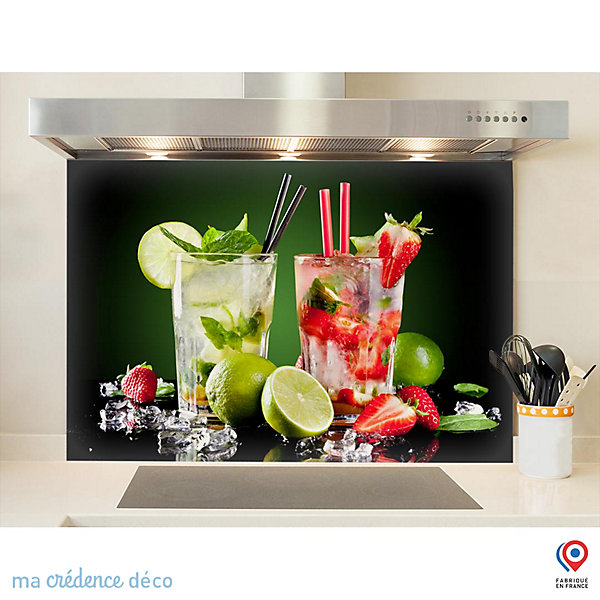 Crédence cuisine fond de hotte Mojito et Cocktails - Verre trempé - L 90 cm x H 50 cm - MaCrédenceDéco