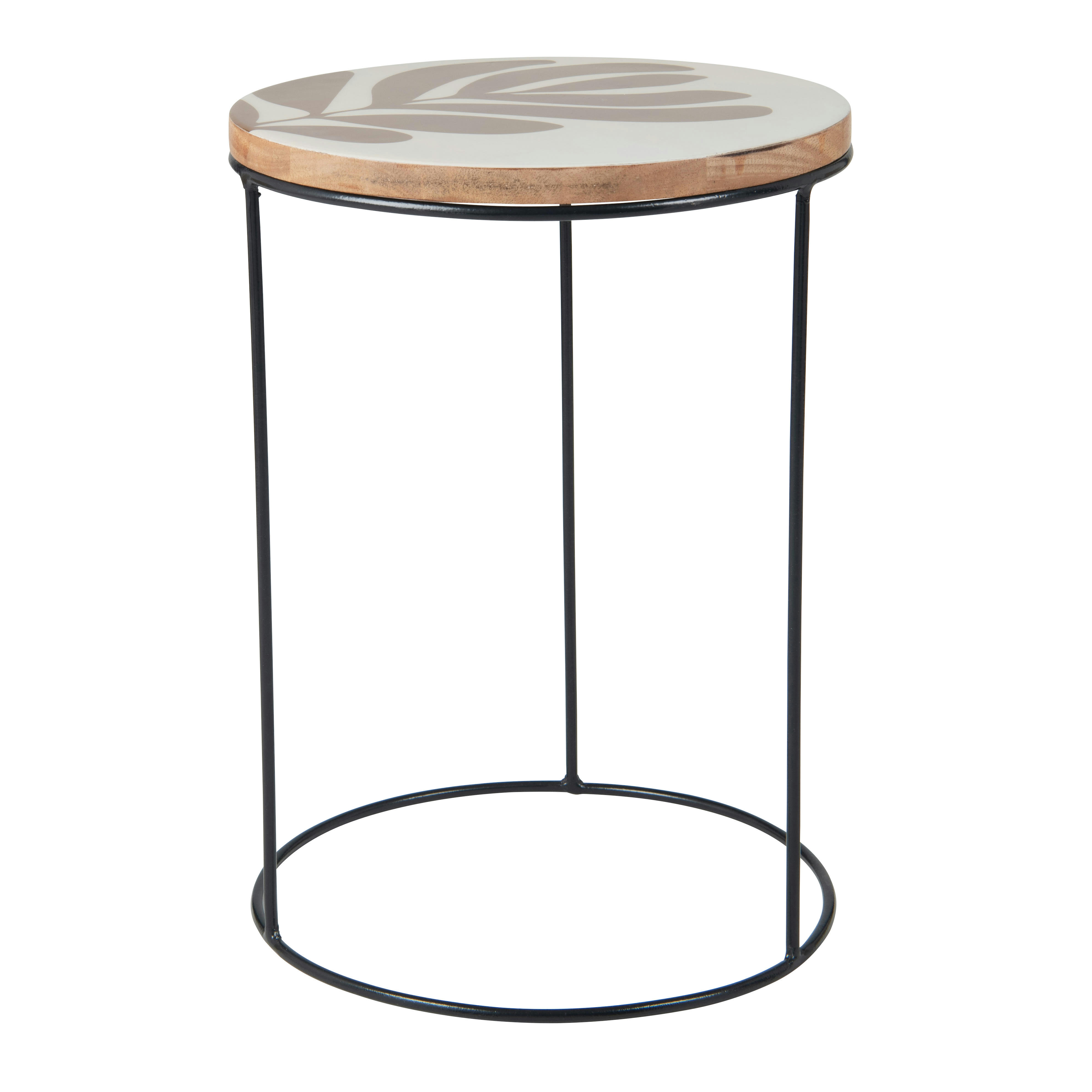 JONAVA - Bout de canapé en bois de manguier et fer noir, imprimé feuille marron