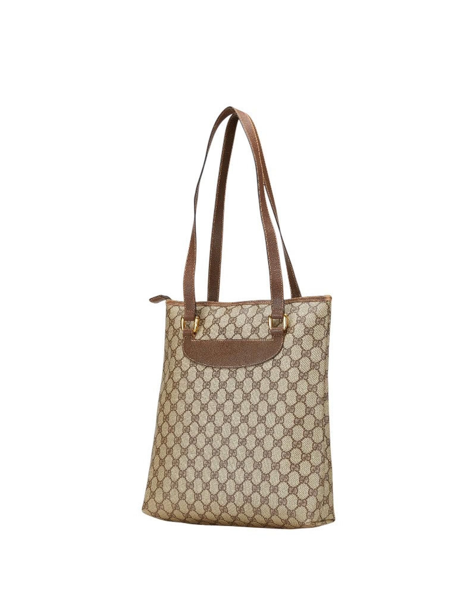 Gucci Preloved Vintage GG Monogram Tote Wo - Brown | Beige Tote Bags
