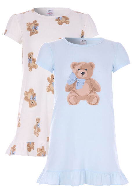 Girls 2pk Blue Teddy Bear Frill Nightdresses