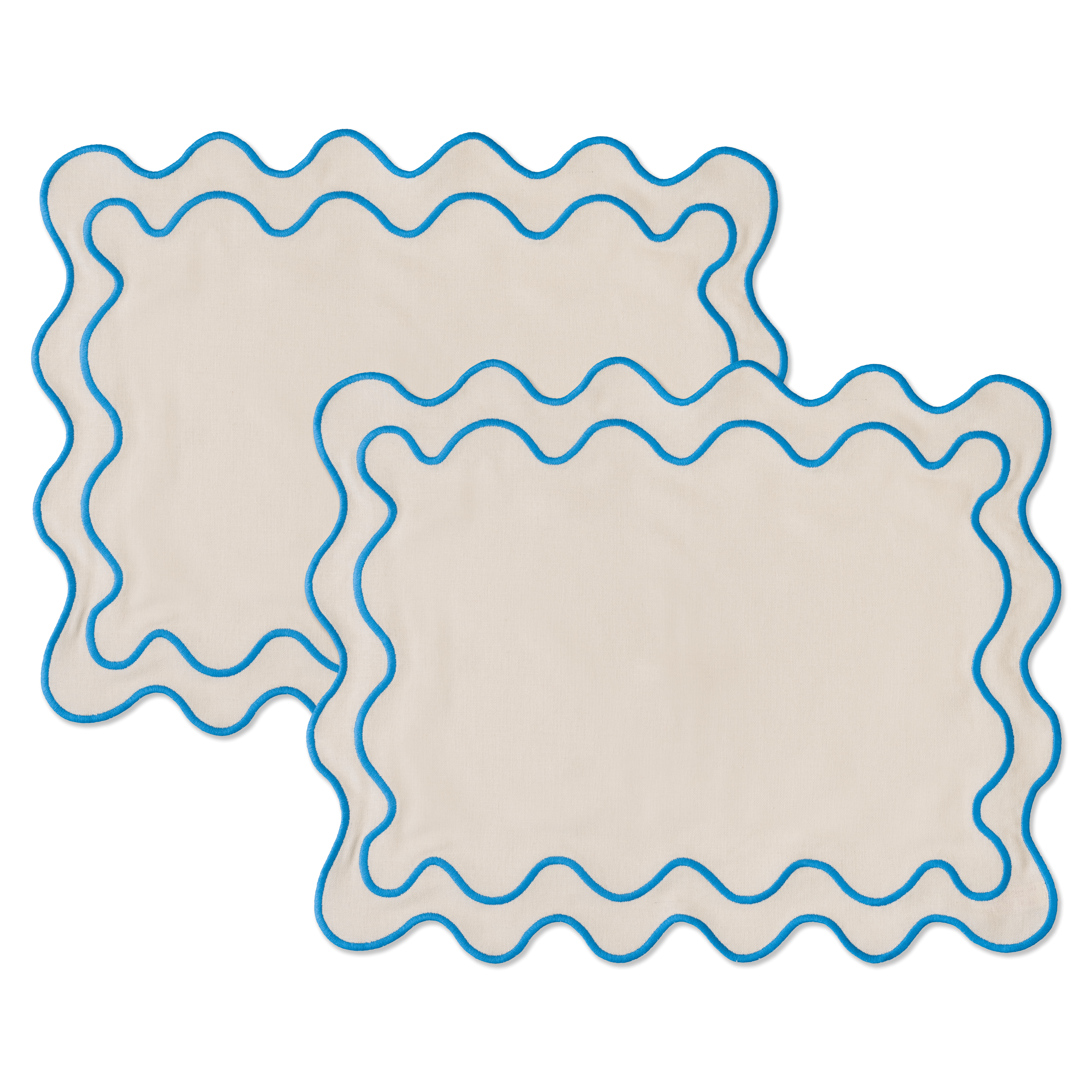 Kulu Club placemats Wavy - linnenmix - beige/blauw - set van 2