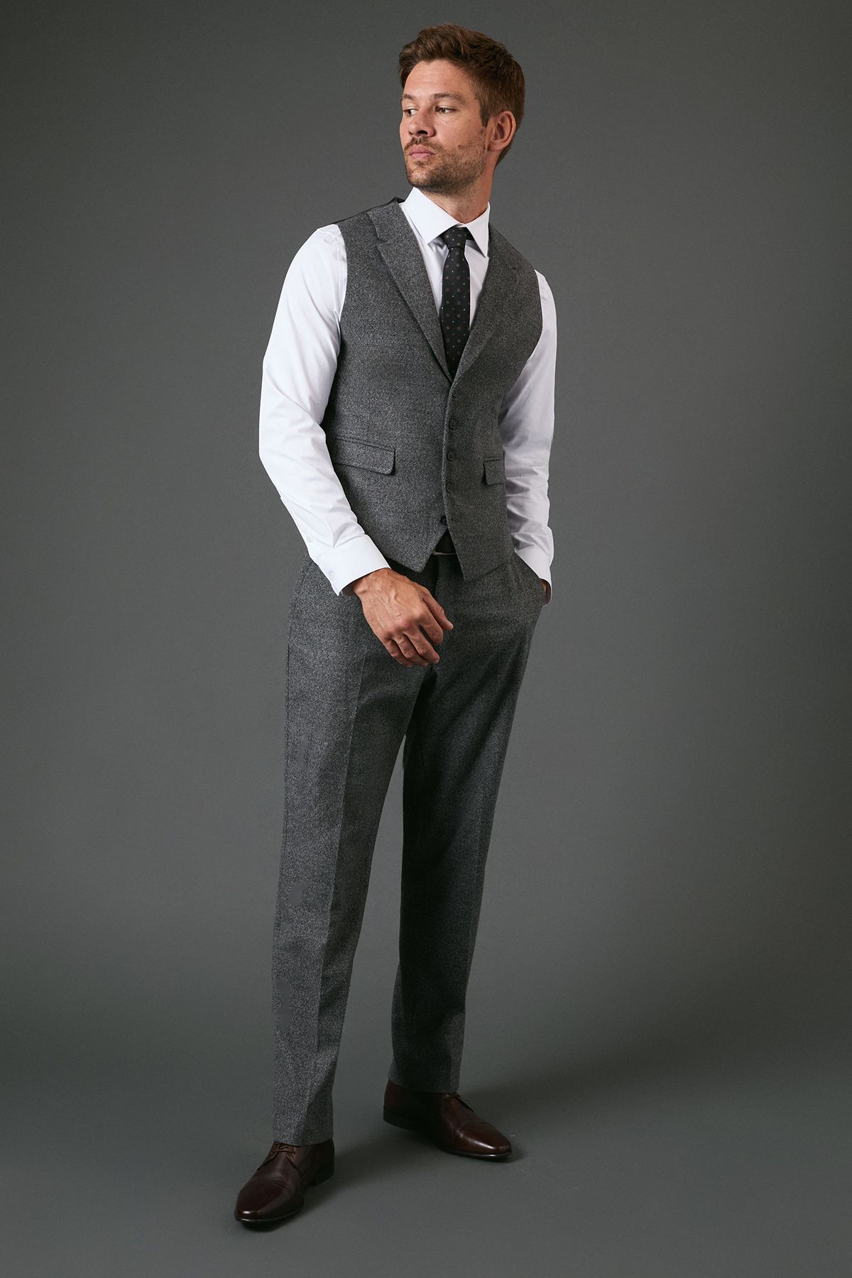 Burton Charcoal Tweed Look Waistcoat