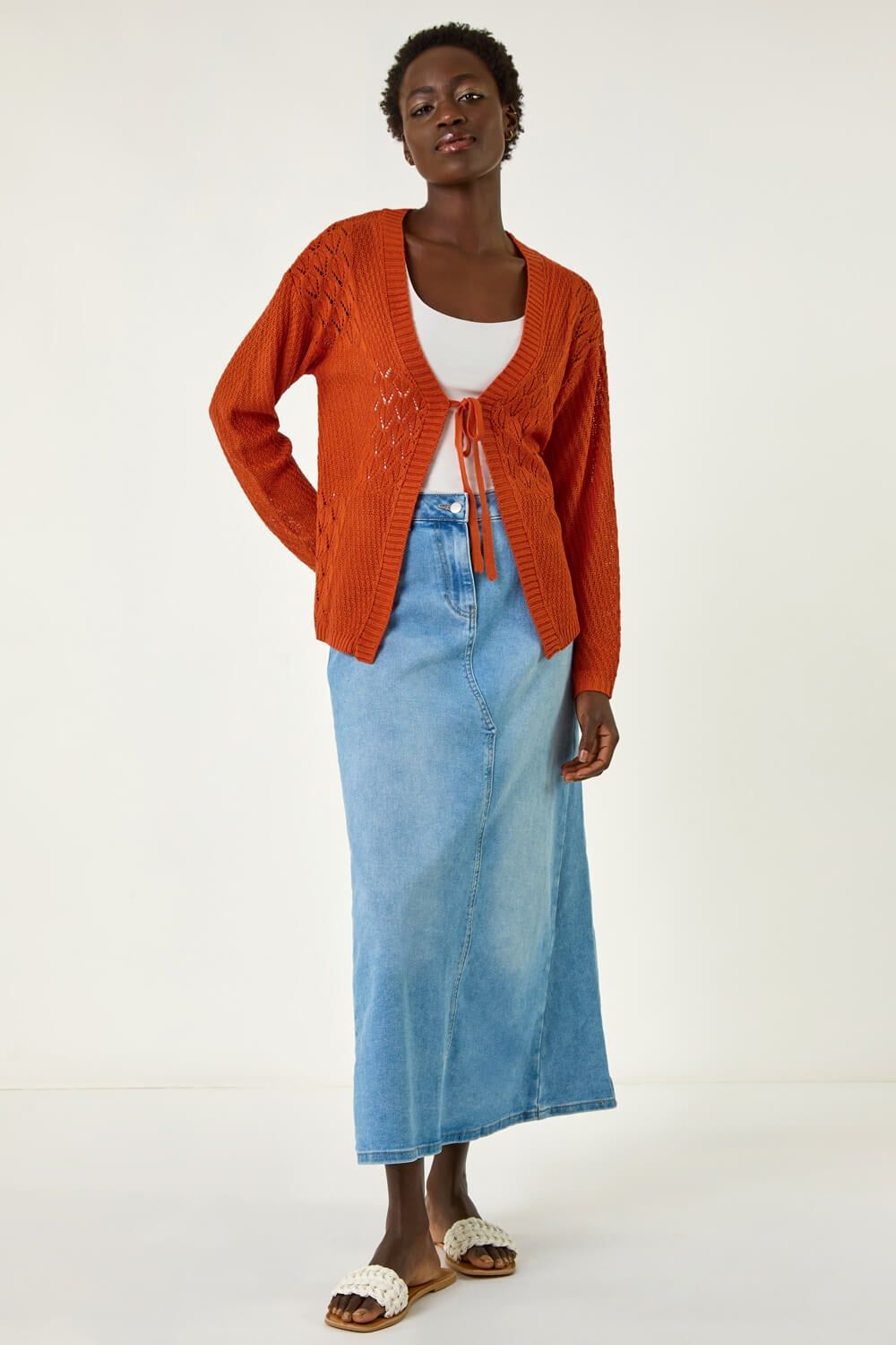 Roman Textured Tie Front Knit Cardigan