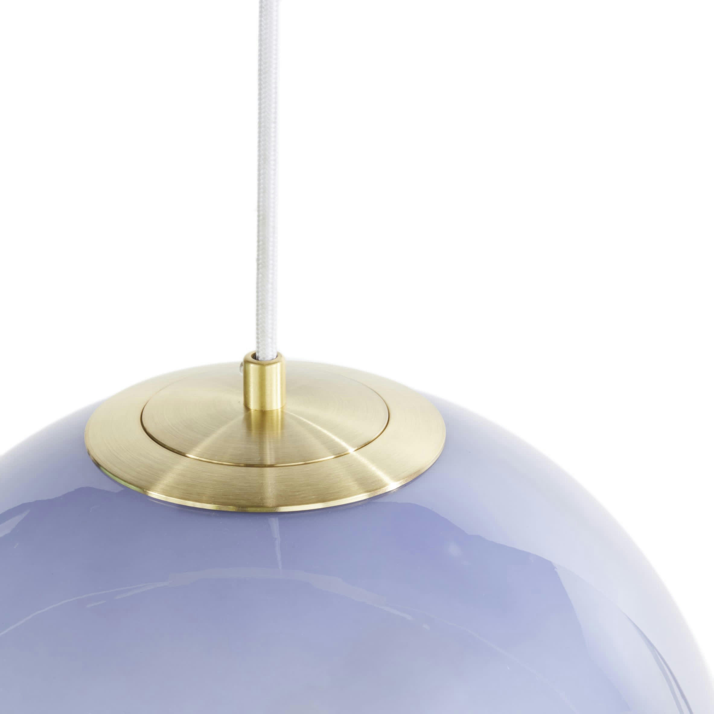 ELIET - Suspension rampe 3 abat-jours en verre opaline teinté bleu, vert et rose