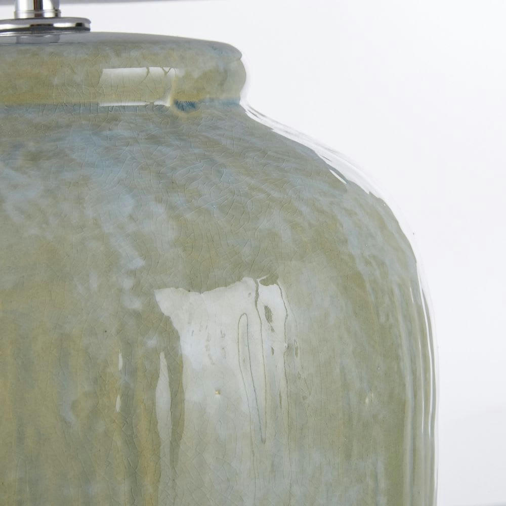 COTTAGE - Lampe en céramique bleue abat-jour en lin blanc