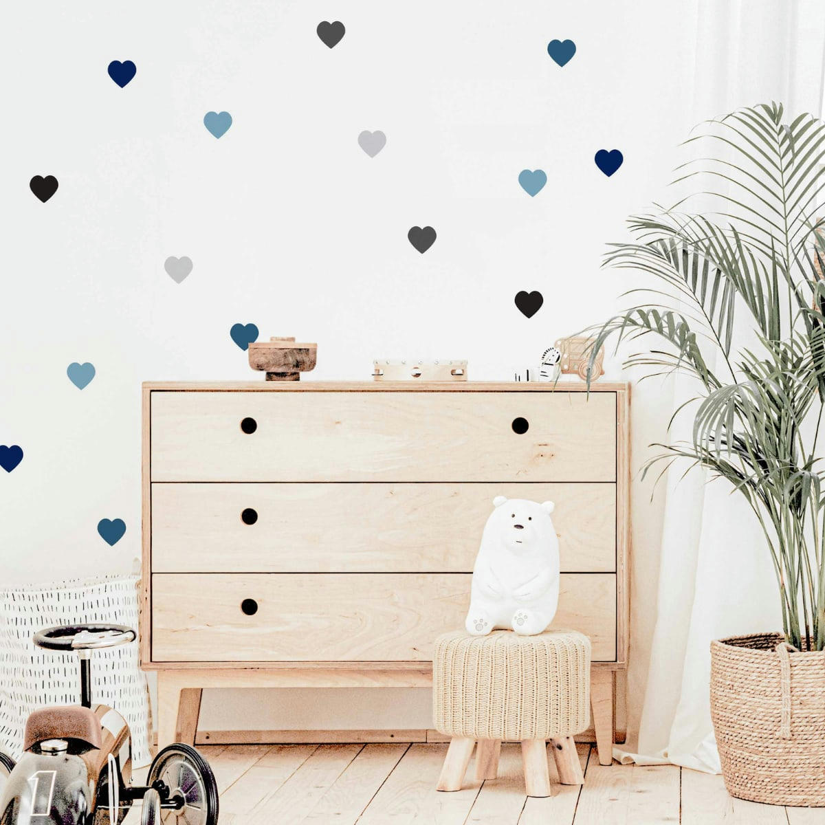 HEARTS1 - Stickers mureaux en vinyle coeurs bleu et gris