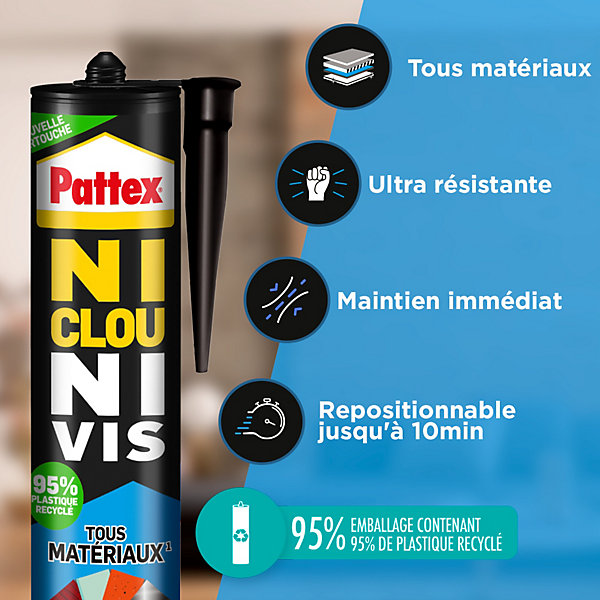 Colle Pattex Ni clou ni vis tous travaux intérieur et extérieur cartouche 450g