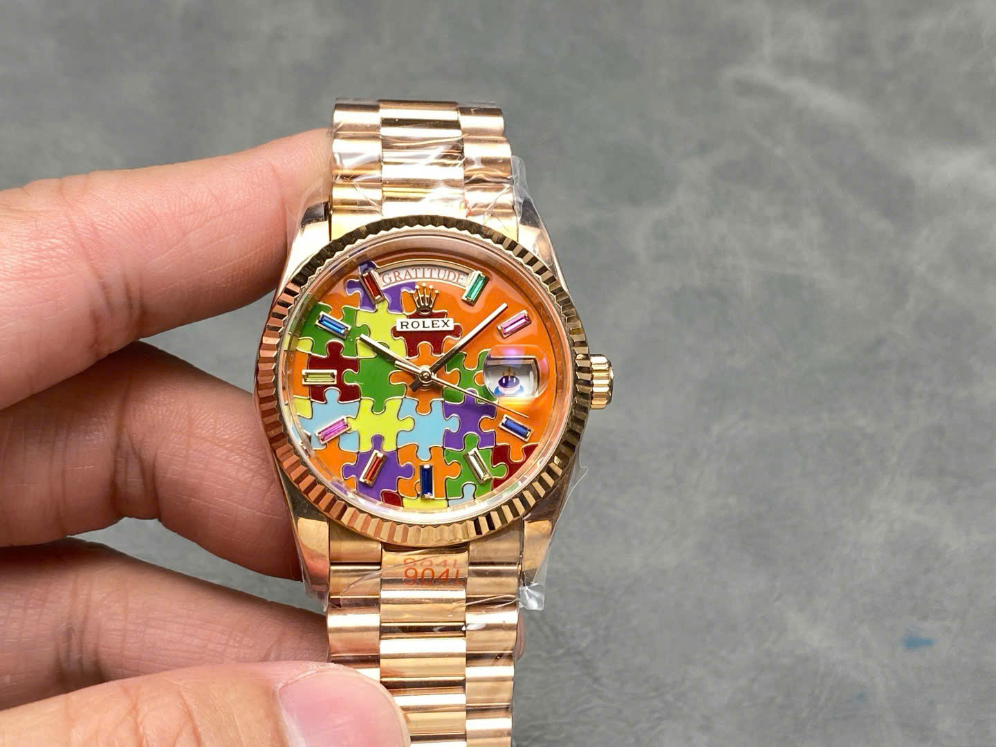 Rolex Day-Date 128235 RG Plated Puzzle Motif Dial 36mm Super Clone