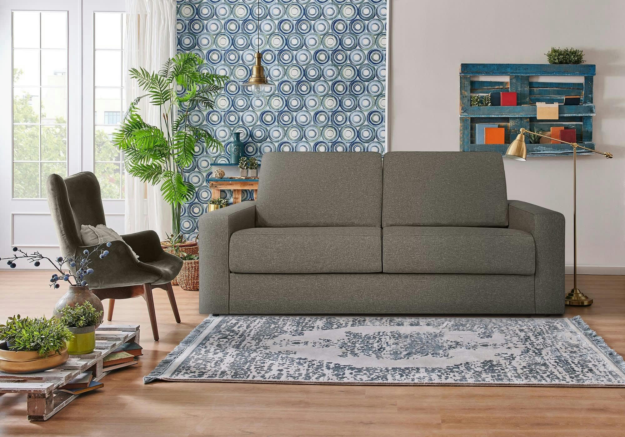 VIGGO - Canapé convertible 3 places  en tissu taupe