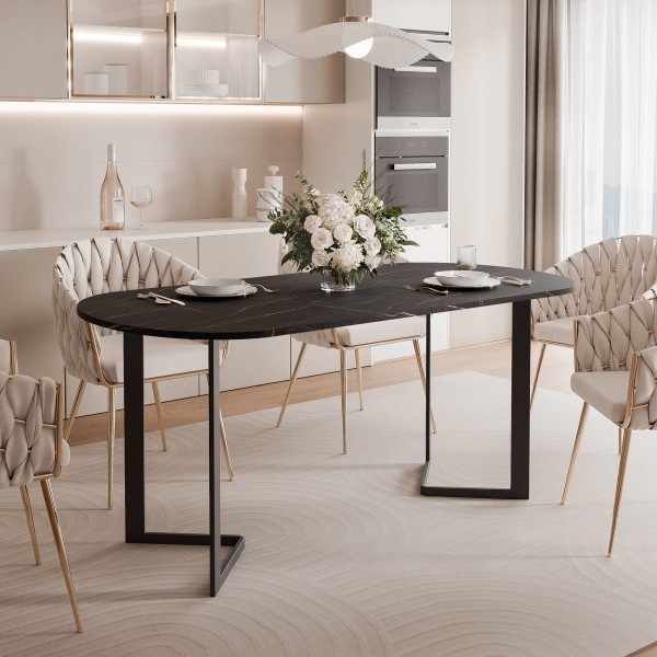Stół rozkładany owalny PADMIN 120/220 cm - grigia pietra/czarne nogi