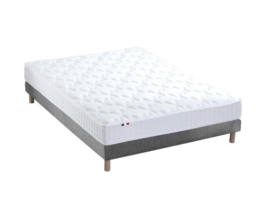 ENSEMBLE AZUR - Ensemble matelas mémoire de forme sommier gris 140x190