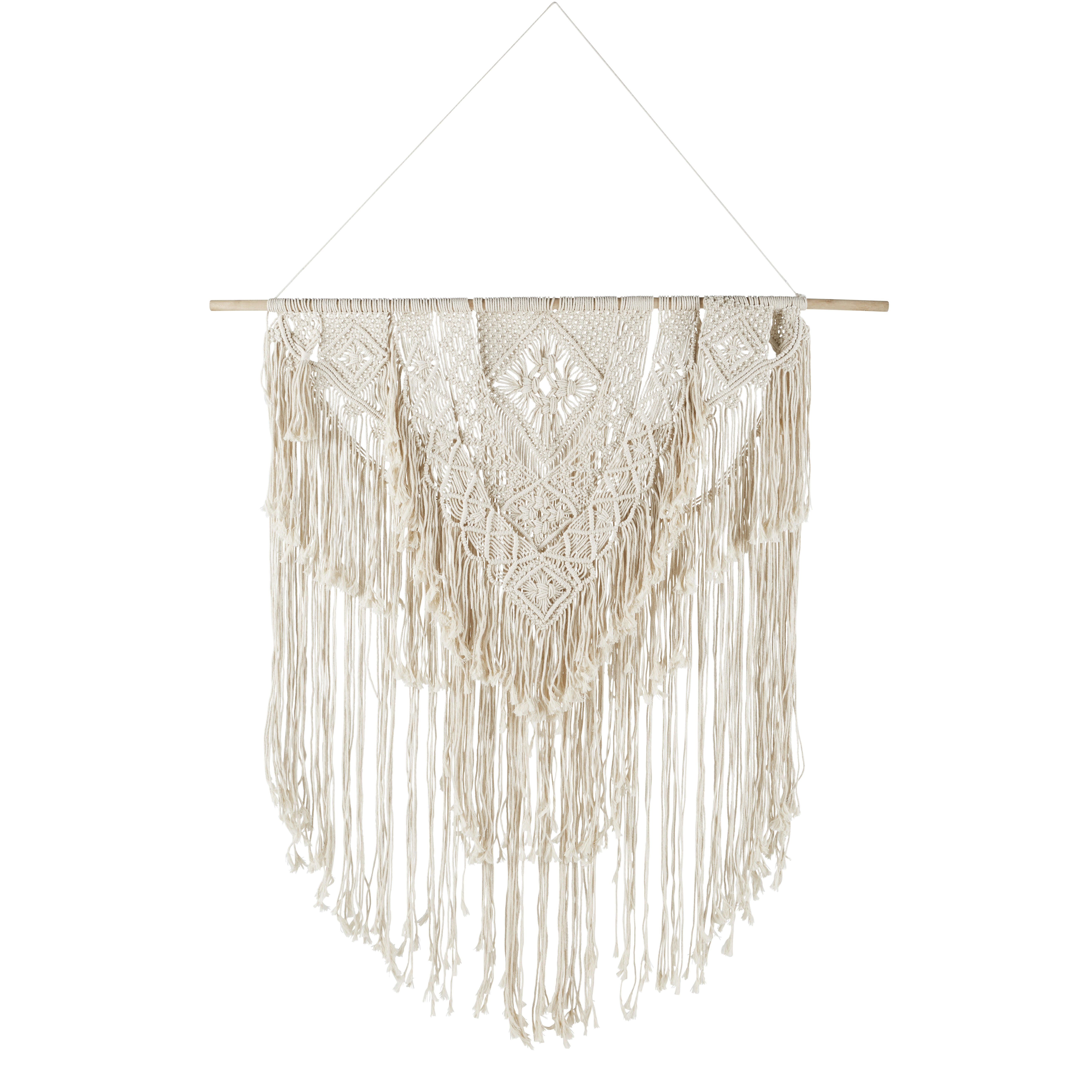 MAUNA - Déco murale en coton macramé écru et peuplier 132x205