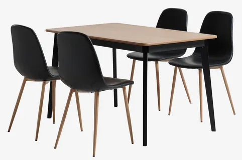 JEGIND L130 bord hvid + 4 JONSTRUP stole grå