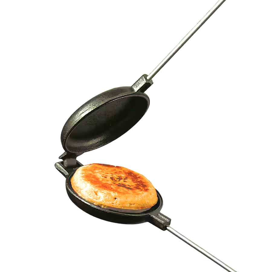 Rome Original Cast Iron Round Pie Iron with Wood Handle, 28-in