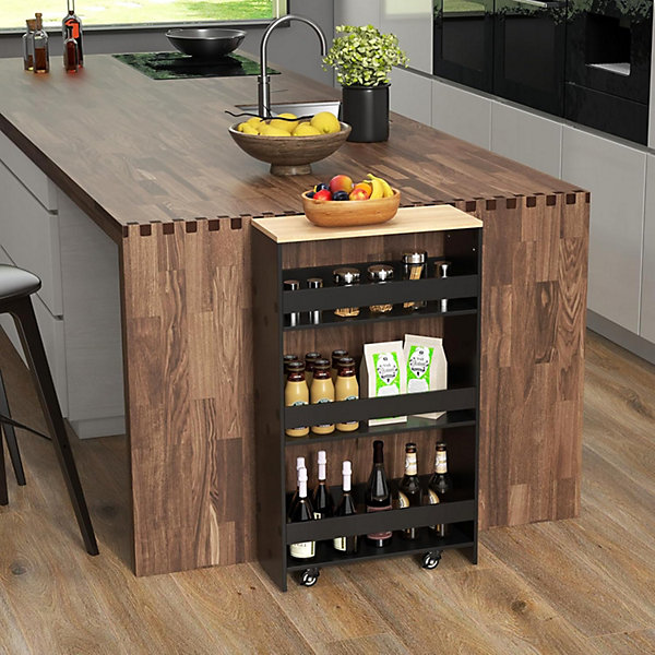 Chariot de Rangement de Cuisine à 4 Niveaux étagère de Cuisine Polyvalente avec Poignée Latérale Noir