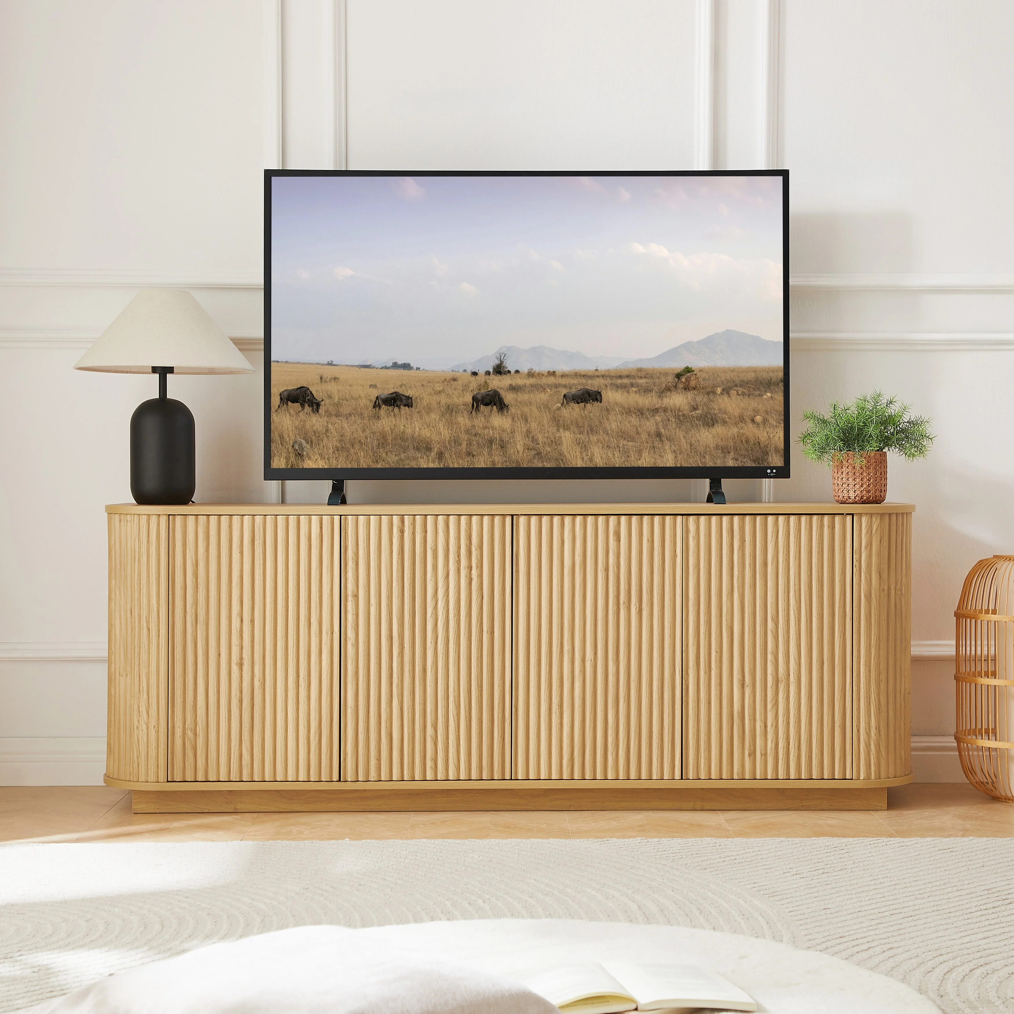 Wooden Buffet Sideboard Storage Cabinet TV Cabinet with Wave Pattern for Living Room & Entryway