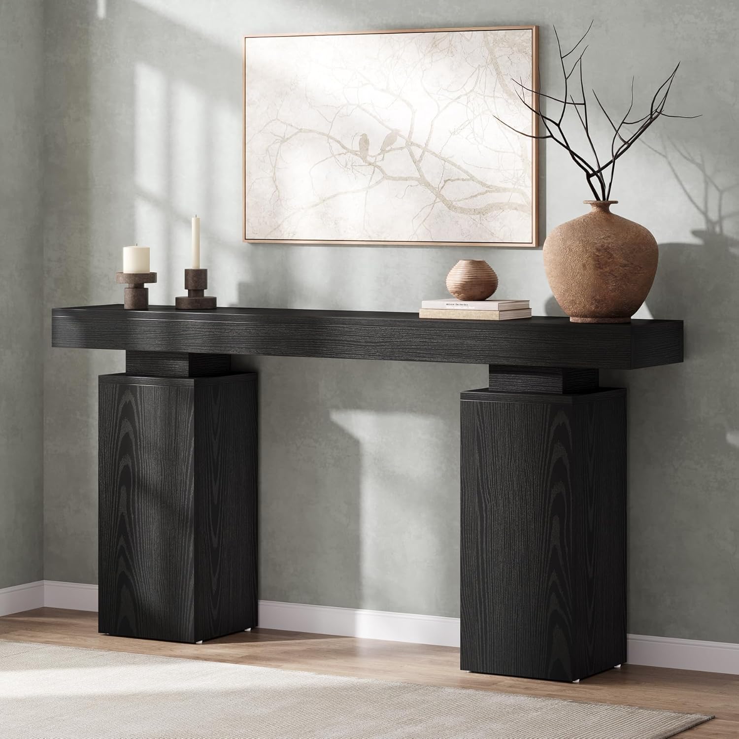 Tribesigns 63-Inch Long Console Table, Farmhouse Entryway Table Behind Couch, Wooden Foyer Stand Entry Station, Modern Hallway Accent Furniture for Living Room Decor, Entrance, Black
