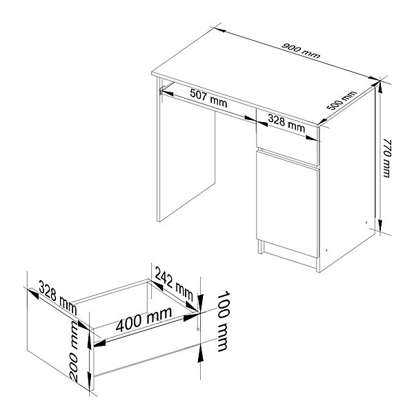 Bureau blanc / blanc brillant, armoire verrouillable / tiroir,77 x 90 x 50 cm