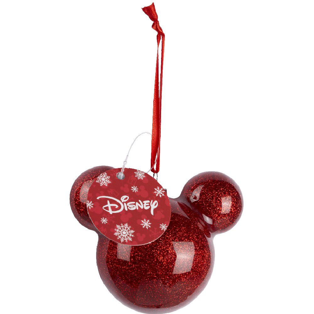 Boule de No&euml;l Disney tête de Mickey rouge pailletée