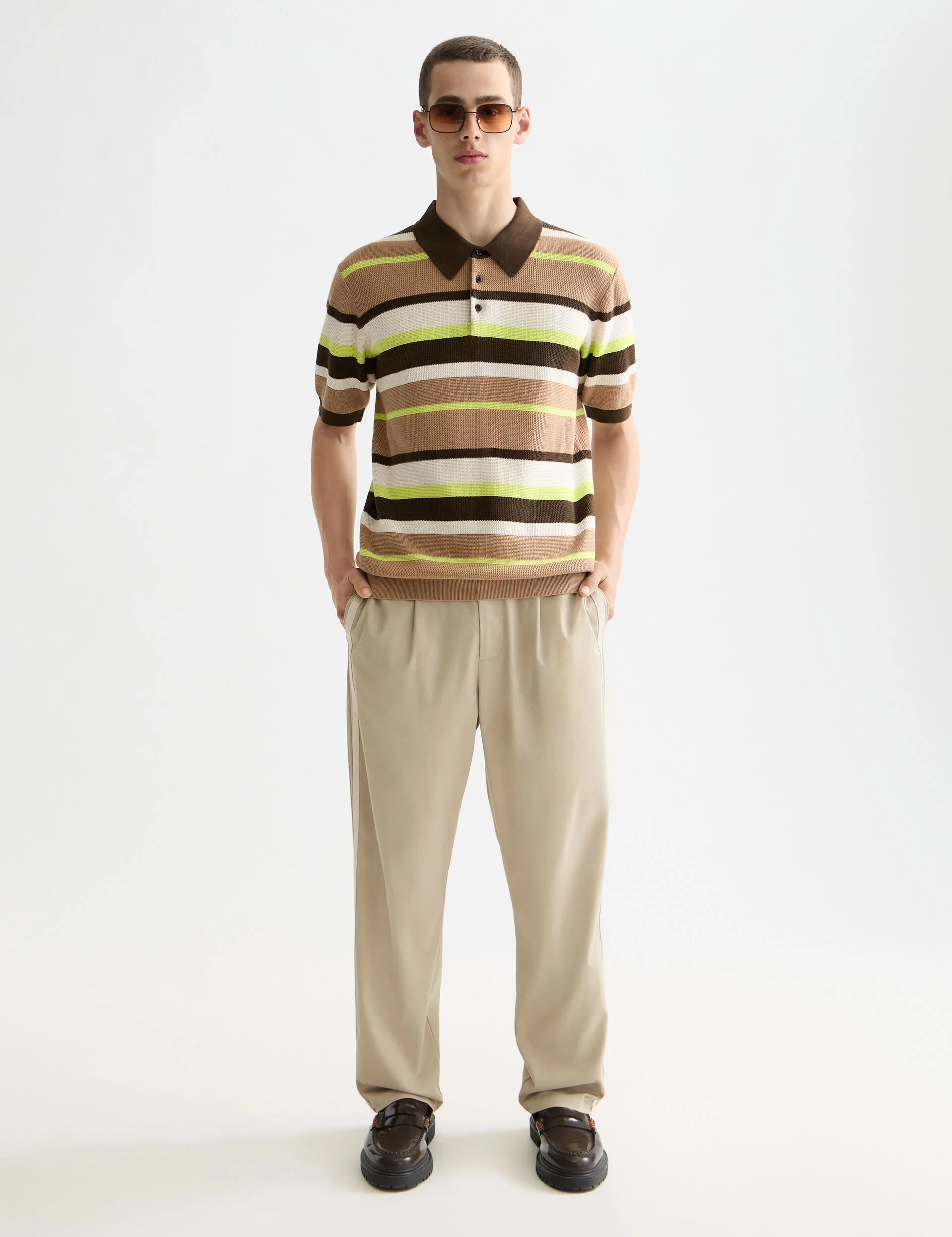 Knitted striped regular fit polo