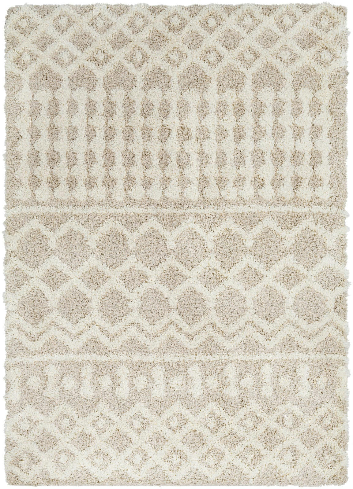 NOUR - Tapis Shaggy Bohème Ivoire/Beige 160x220