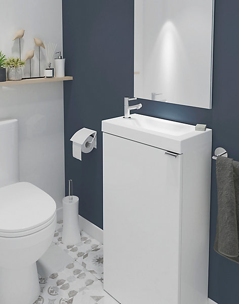 Meuble lave mains à poser blanc brillant l.44 x H.79 x P.23 cm, GoodHome Imandra