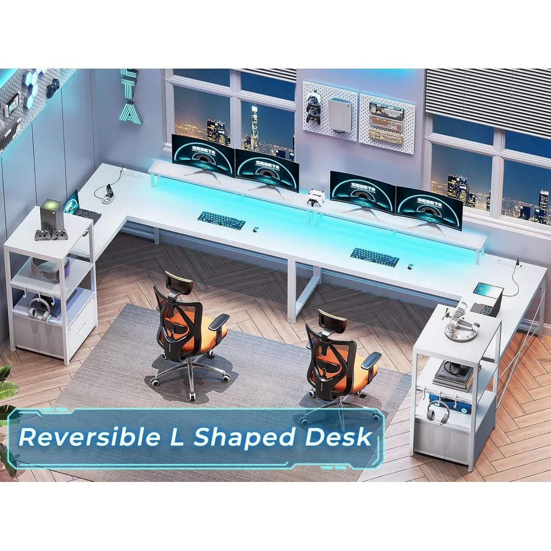 51in Computer Office Desk Storage Shelves Drawer Power Outlets