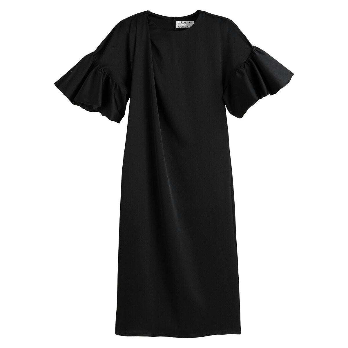 Robe droite, manches courtes volantées, mi-longue
