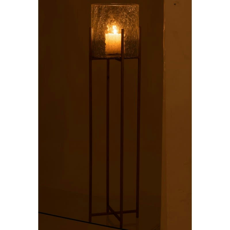 SOFIA - Photophore craquelé verre/acier inoxydable or H119cm