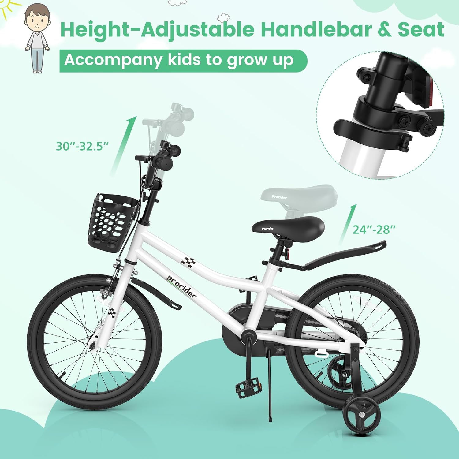 BABY JOY Kids Bike, 12 14 16 18 Inch Boys Girls Bike for 3-8 Years w/Training Wheels, 20 Inch Children Bicycle for 8+ Teens w/Kickstand, Handbrake, Coaster Brake & Removable Basket, Sporty Bicycle