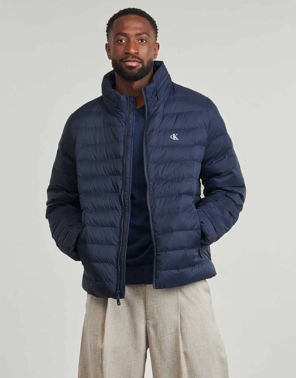 Calvin Klein Jeans - LS NYLON LT WT HOODED  FZ PUFFER - Marine