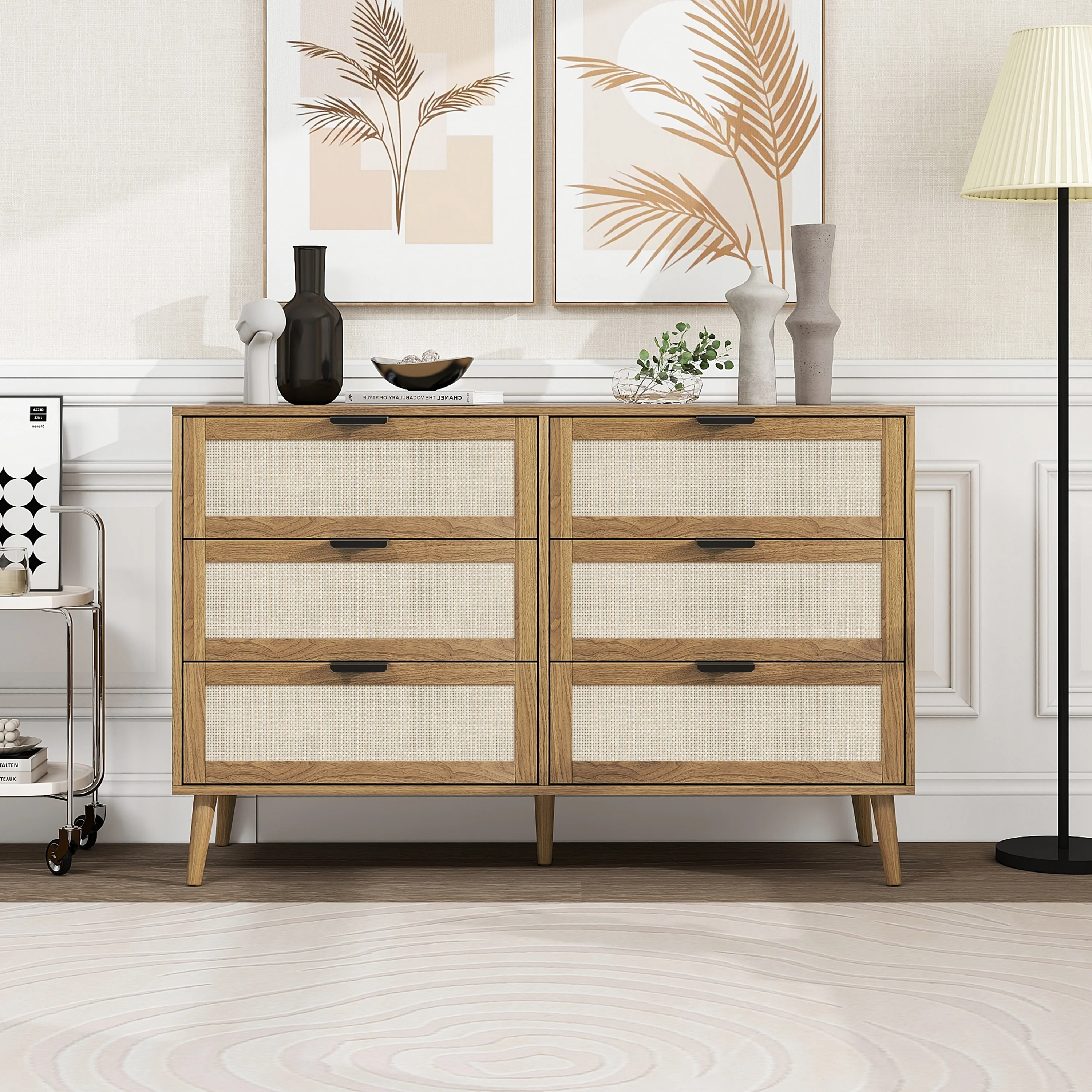 Modern 6-Drawer Wood Dresser Cabinet