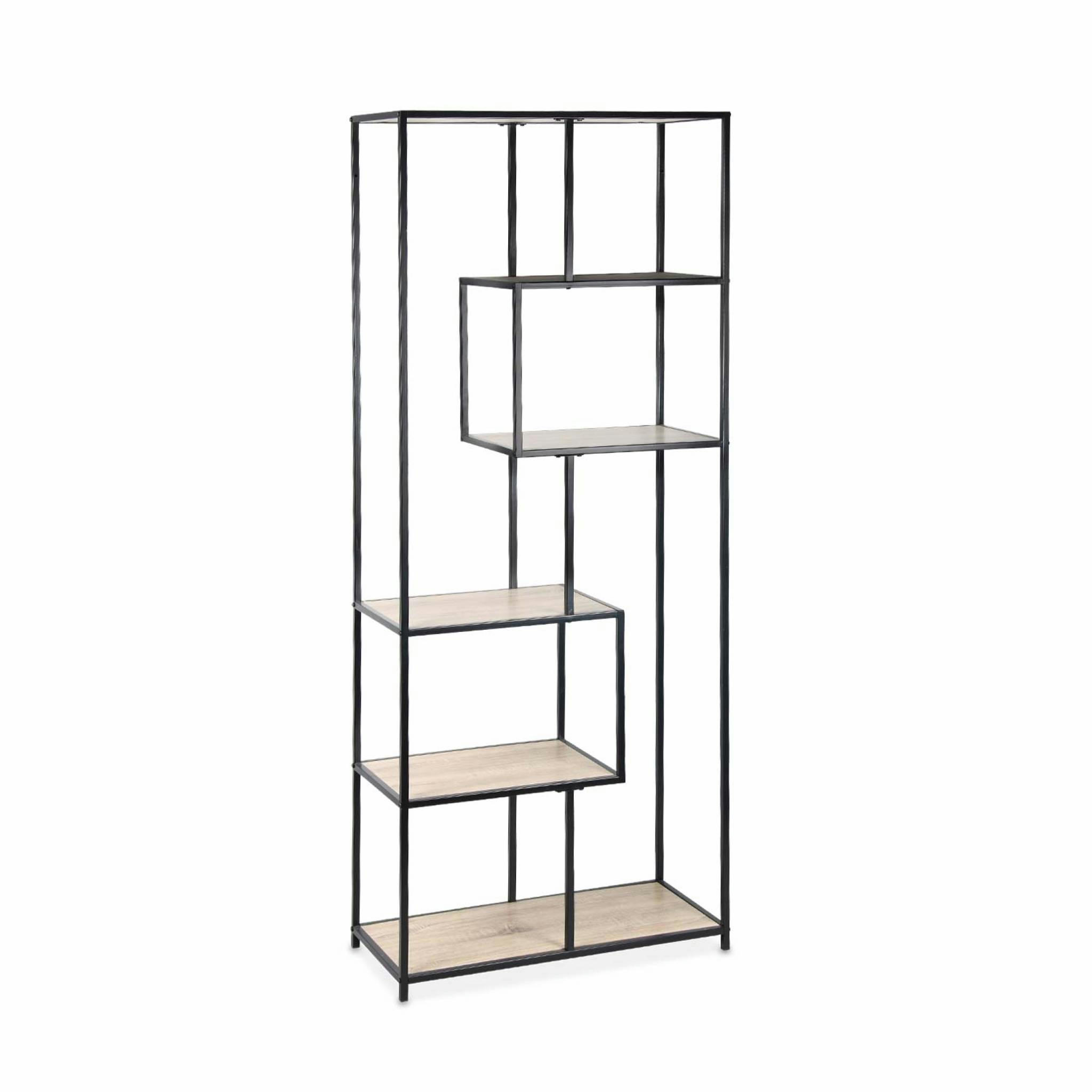 LOFT - Etagère asymétrique en métal noir & décor bois