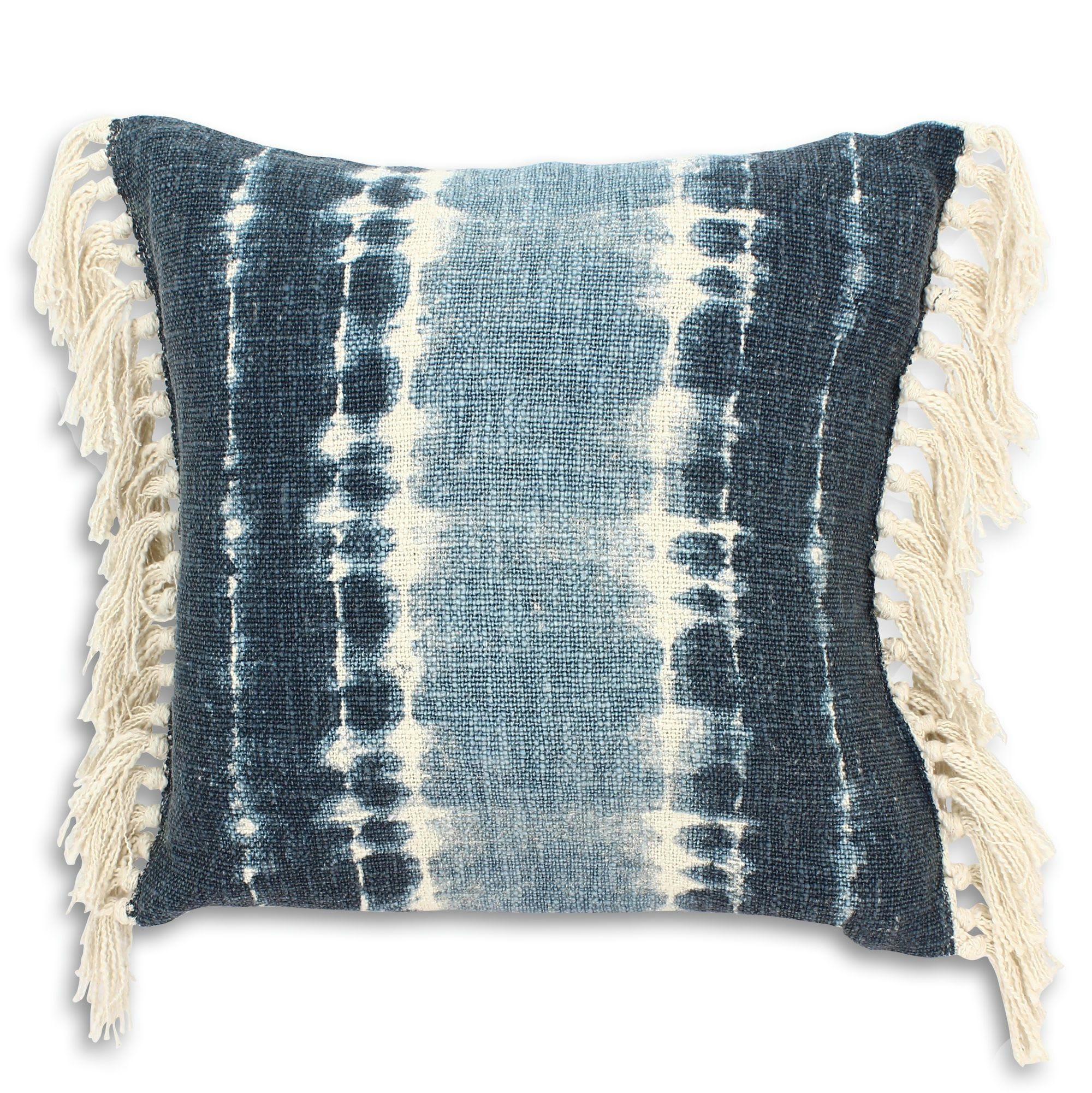 ARCO - Coussin en coton bleu avec franges 45cm