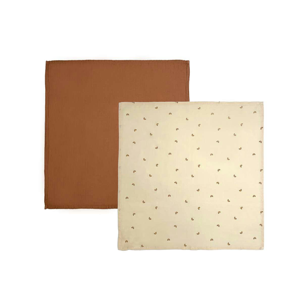 YUMMY - Lot de 2 serviettes marron en coton organique h70x70cm