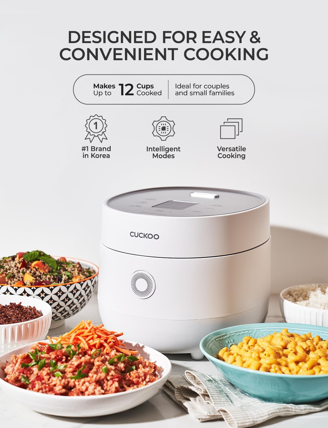 CUCKOO Micom Rice Cooker 6-Cup Uncooked / 12-Cup Cooked with Nonstick Inner Pot, Versatile Rice Maker with 9 Menu Options, Fuzzy Logic Technology, Auto Clean, Quick Rice Mode, White (CR-0675FW)