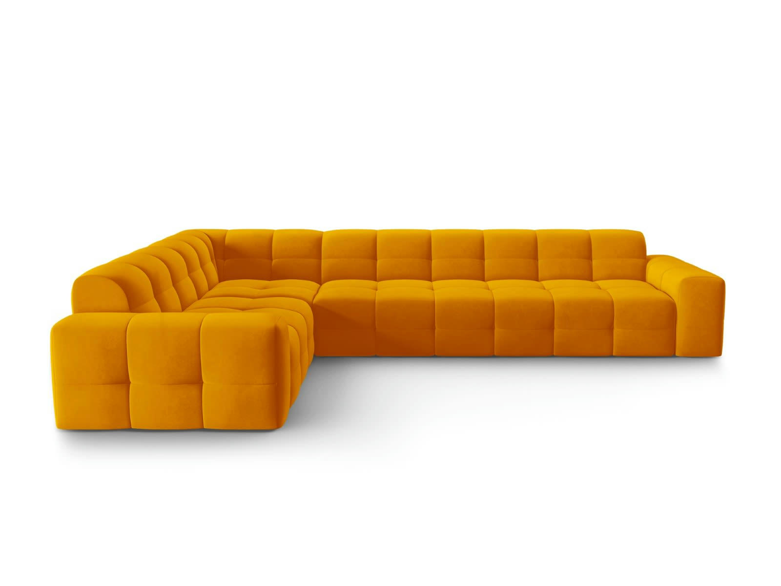 KENDAL - Canapé d'angle gauche 6 places en tissu velours orange