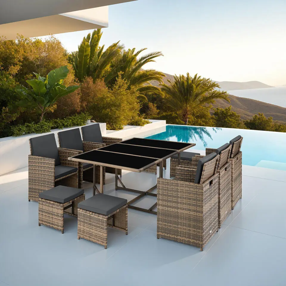 tectake - tuinset Malaga - wicker - natuurkleur