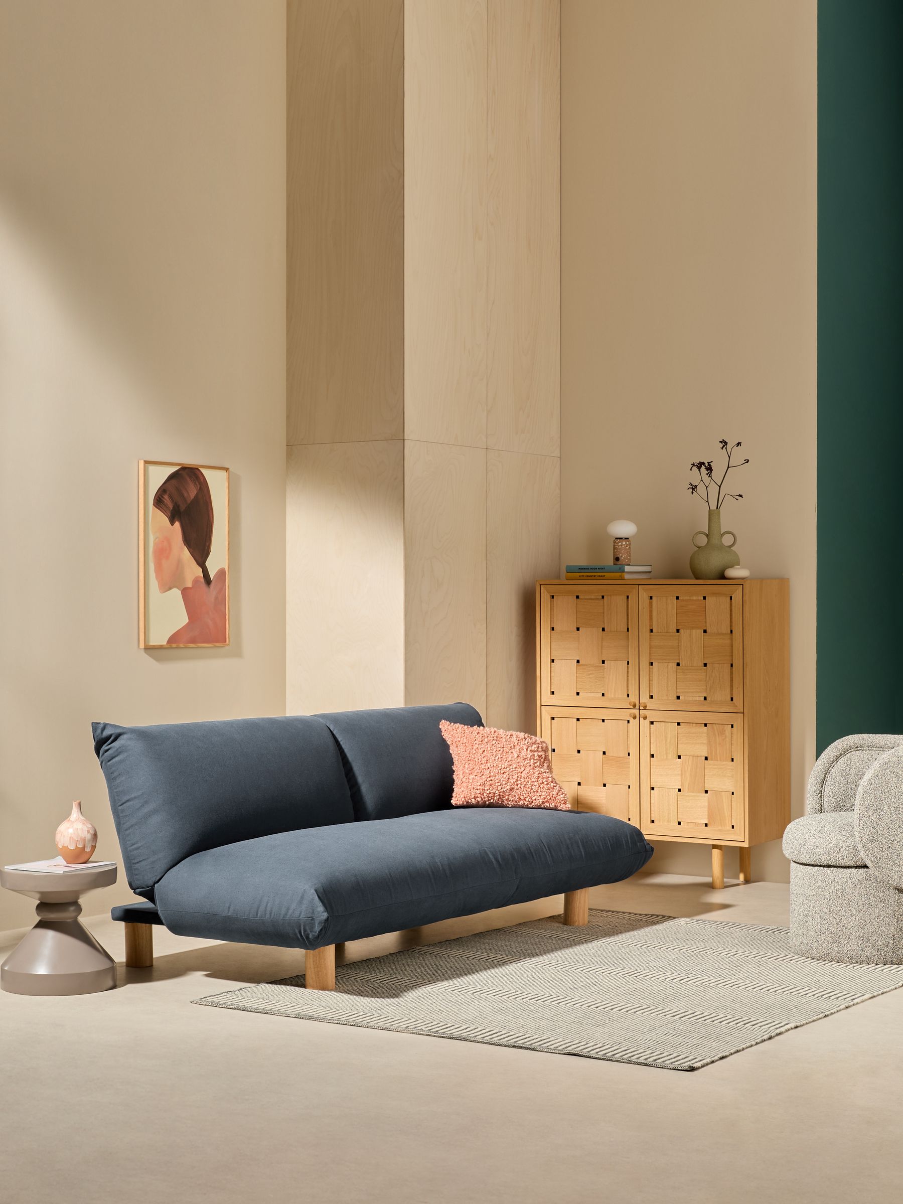 Jude 3 Seater Sofa Bed in Navy Brushed Plain