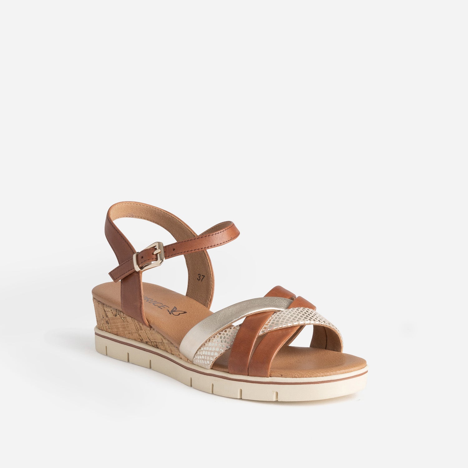 Sandale compensée CAPRICE camel et doré cuir