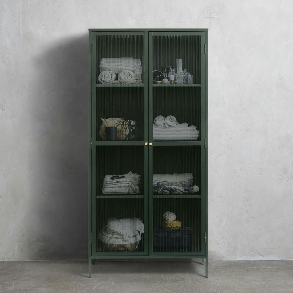 BJORN - Vaisselier 2 portes en verre stié et métal H190cm vert foncé