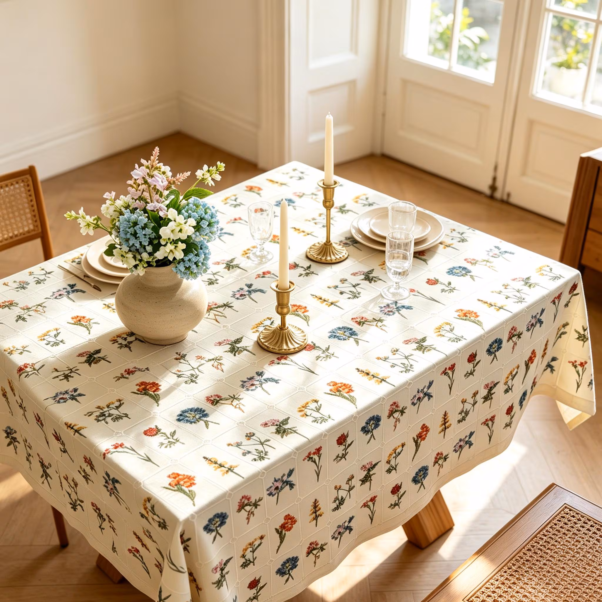 Handmade Farmhouse Tablecloth, Cotton-Linen Tablecloth, Indoor Outdoor Party Table Decor, Vintage Rustic Tablecloth, Housewarming Gift